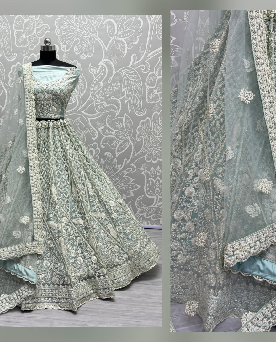 2564-blue - Dori and Zircon Diamond blue Combine Designer Partywear Lehengacholi 